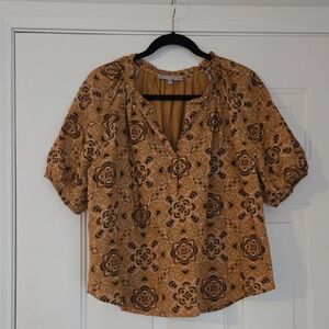 Daniel Rainn Floral Patterned Brown Women's Top Size Large